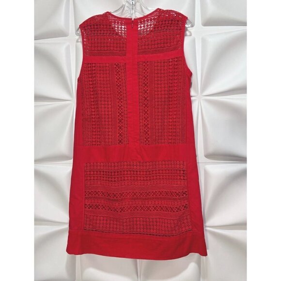 J Crew Sz S Red Crochet Lace Shift Mini Dress Sundress Sleeveless - Picture 15 of 16